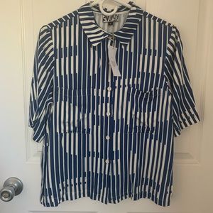 Dusen Dusen blue and white silk shirt L